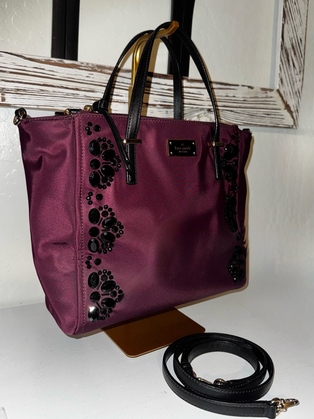 Kate Spade New York Wilson Road Embellished Alyse Bag Purse Plum Black - EUC - Picture 3 of 16